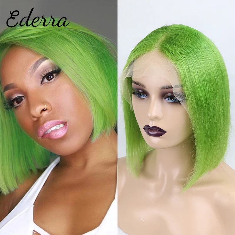 13X4 Bob Lace Front Wig Human Hair 150% Brazilian Remy Green Colored Short Bob Cut Wigs Bob Wig Lace Human Hair Wigs