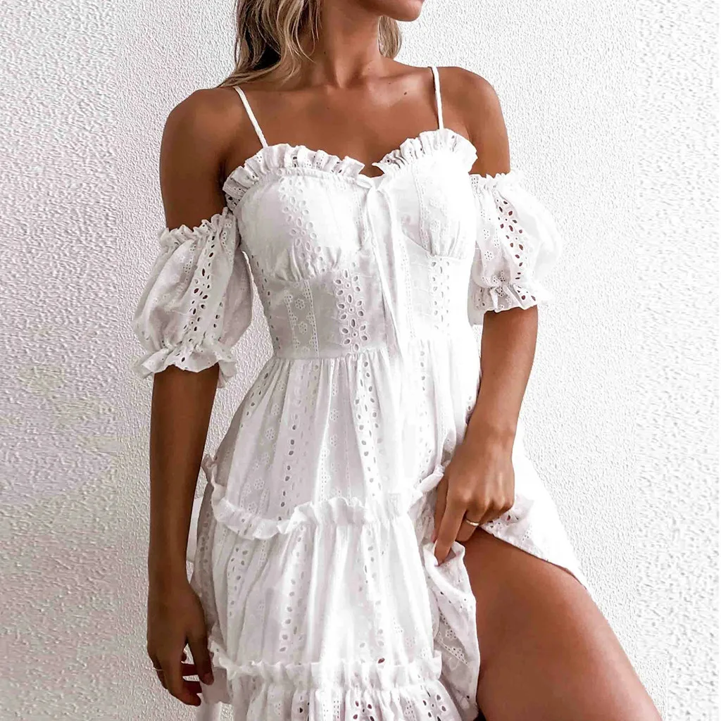 

JAYCOST Women Summer Dress 2020 Solid Beach Dresses Female Off Shoulder Mini Vestidos Beach Sexy Sundress Casual Dress