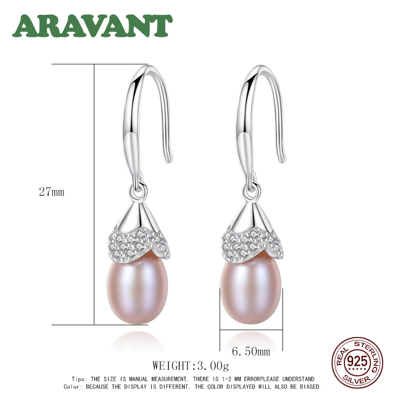 

925 Sterling Silver Freshwater Pearl Drop Earings Women Vintage Wedding Pearl Earrings Jewelry 3 Colors