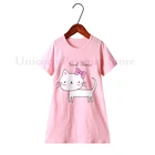 Пижамные платья для маленьких девочек, ночное платье с рисунком мультяшного кота для детей, детские розовые милые ночные рубашки, повседневная одежда для сна, Пижама для подростков