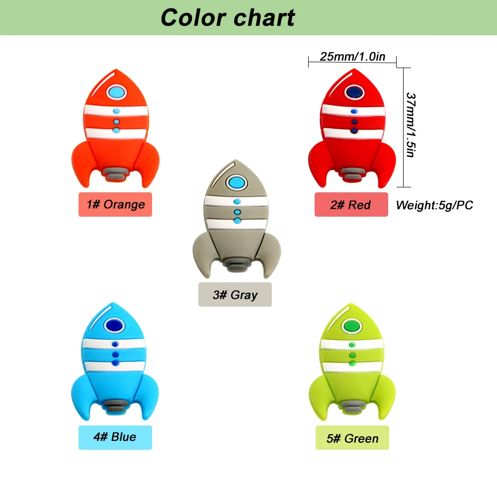 Kovict-Cuentas de silicona con forma de cohete, juguete de dentici&oacute;n para beb&eacute;, sin BPA, Grado Alimenticio, 10 Uds.-3