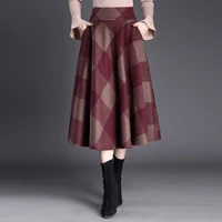 hot sale winter warm wool skirt woman fashion pockets a line elegant retro plaid midi skirts female fall 2021 new arrival fladas