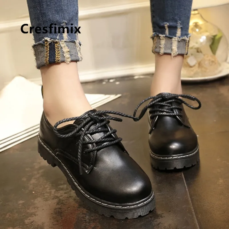 Cresfimix mocasines mujer teenager high quality black height increased autumn shoes women fashion spring lace up a5502 | Обувь
