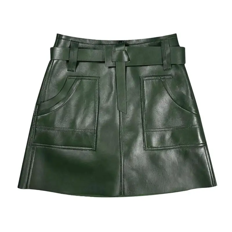 Из натуральной овечьей кожи мин юбки расклешенного силуэта с поясом Сезон осень
