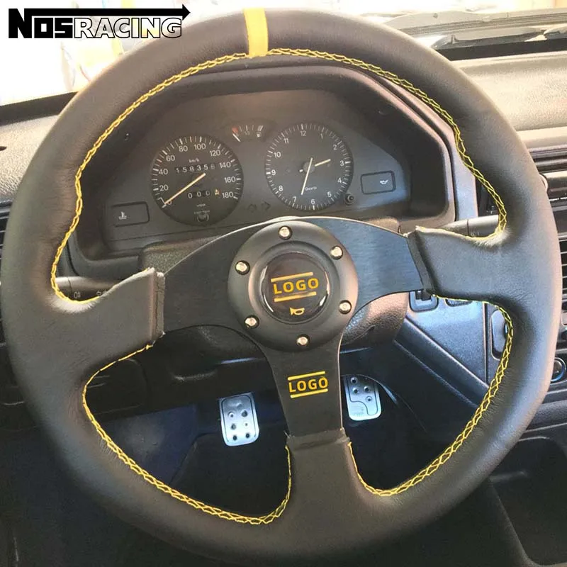 14-дюймовое кожаное рулевое колесо OM модификация JDM Гоночное плоское