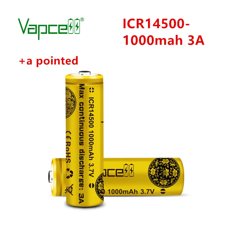 2 шт./лот Vapcell оригинальная литиевая батарея 3 7 В 14500 1000 мАч 3A перезаряжаемая
