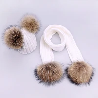 women kid baby baby gril autumn winter pompon hat cap scarf set nature real fur pom pom beanies hats knitted solid caps scarves