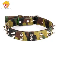 pet product army green camouflage canvas big dog collar sharp spiked studded lead pitbull bulldog for medium large dog supplies