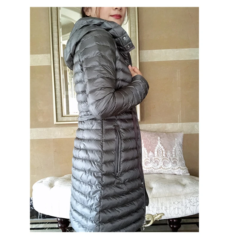 High Quality Women Fashion Light and Warm Down Jackets Winter Hooded Zipper Waist Adjustable Long Down Coats Casual Clothes enlarge