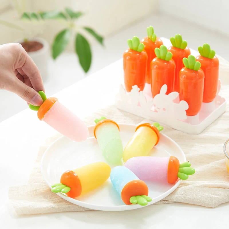 

6 Sets Of Carrot Rabbit Ice Cream Molds For Cute Reusable Diy Frozen Summe Homemade Pop Baking Mould Tray