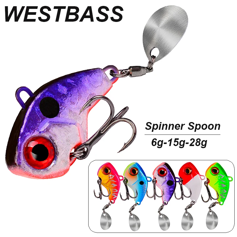 

WESTBASS 5PCS Metal Jigs Spoon 6-15-28g Rotating VIB Spinner Baits Trolling Vibration Wobblers Sinking Hard Swimbaits Isca Pesca