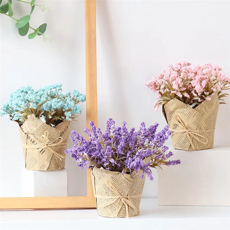 Искусственный цветок из крафт бумаги 1 шт. горшок для цветов лаванды свадебное