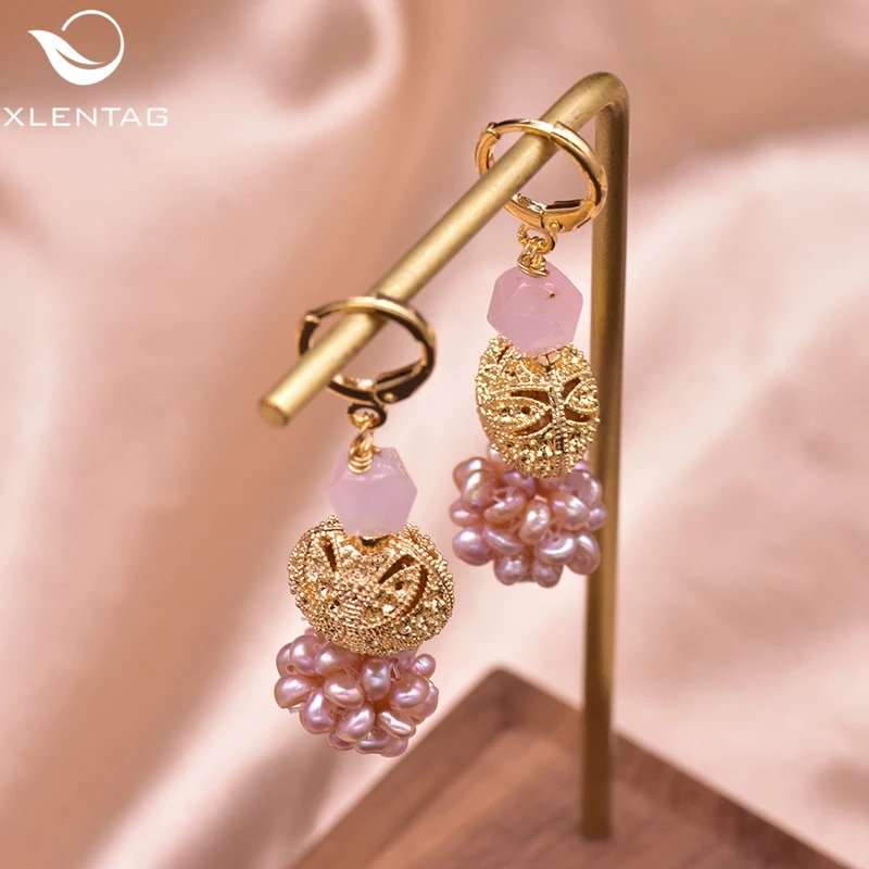 XlentAg Подвеска из натурального розового жемчуга серьги капельки кристалла