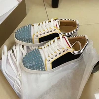 2022 mixed color blue white studded sneakers man round toe loafer shoes with rivet lace up male comfortable flat shoes