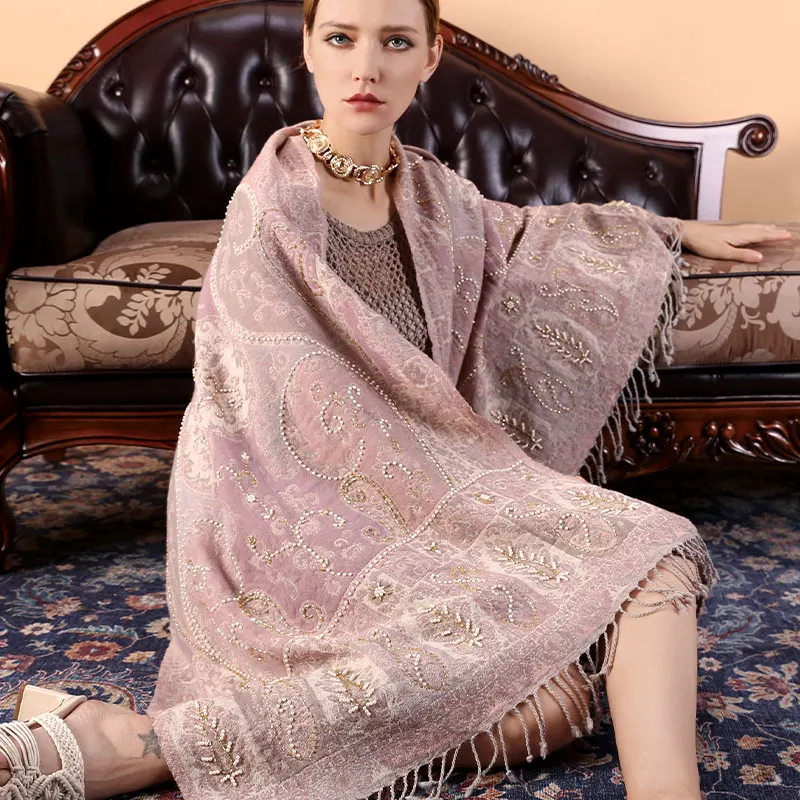 Богемный 100% шарф из мериносовой шерсти женский палантин осень зима толстый