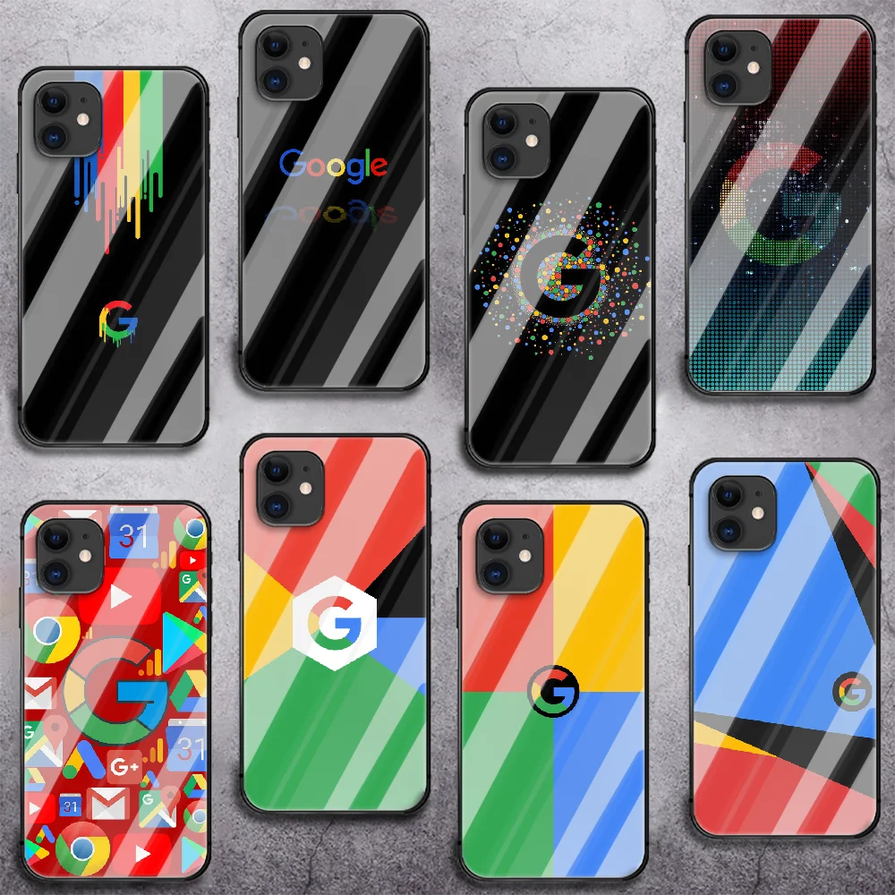 

Googles Logo Phone Tempered Glass Case Cover For IPhone 6 6S 7 8 11 12 X Xr Xs Se 2020 Pro Max Plus Mini Etui Back Fashion