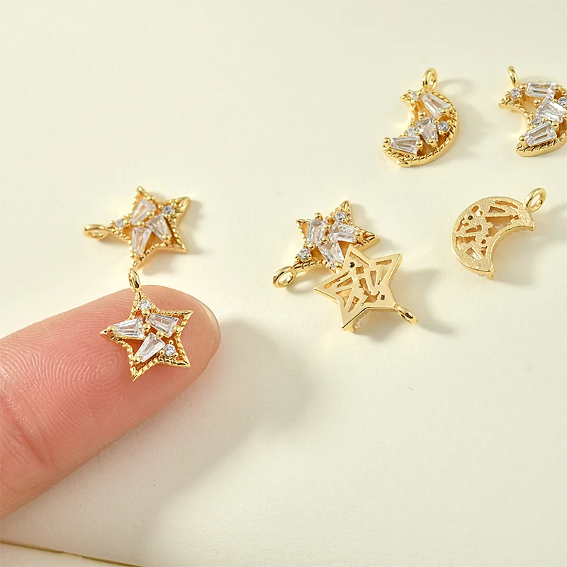 Маленькая подвеска Звезда Луна из циркония с покрытием меди 18 карат настоящего