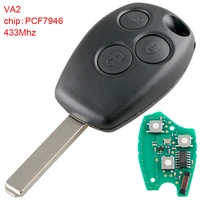 433mhz 3 button remote car key fob with pcf7946 chip and va2 blade keyless entry transmitter for kangoo ii renault clio iii auto