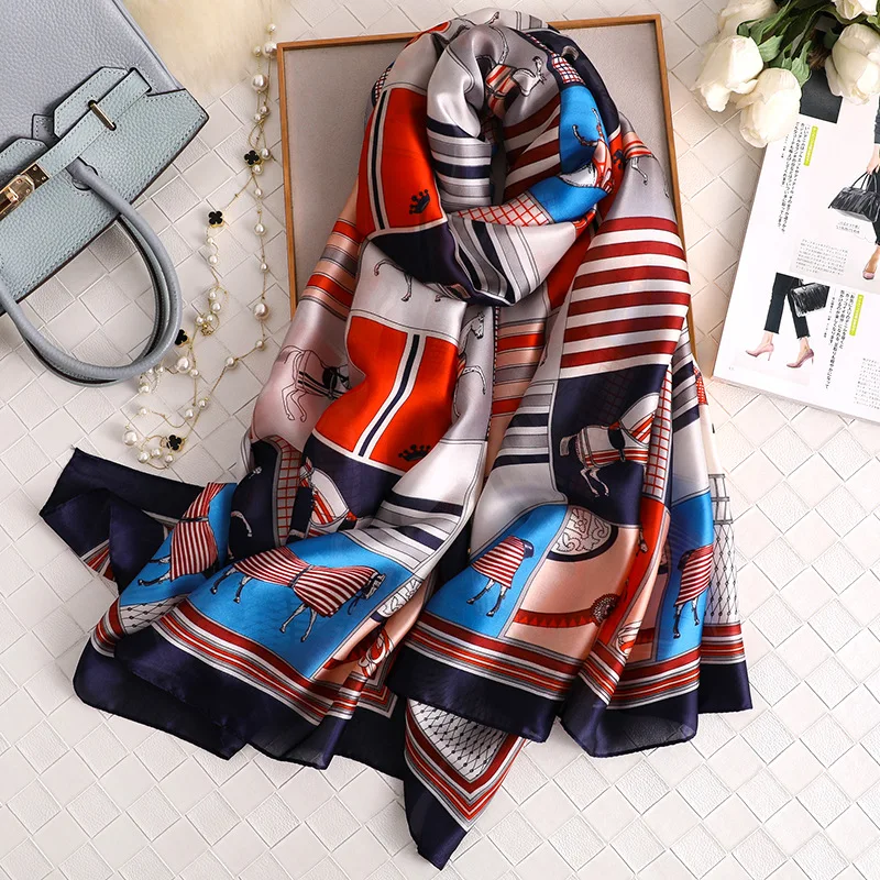 Luxe Merk Vrouwen Zijden Sjaal Strand Sjaal En Echarpe Zomer Wrap Designer Sjaals Plus Size Vrouwelijke Strand StolaBandana