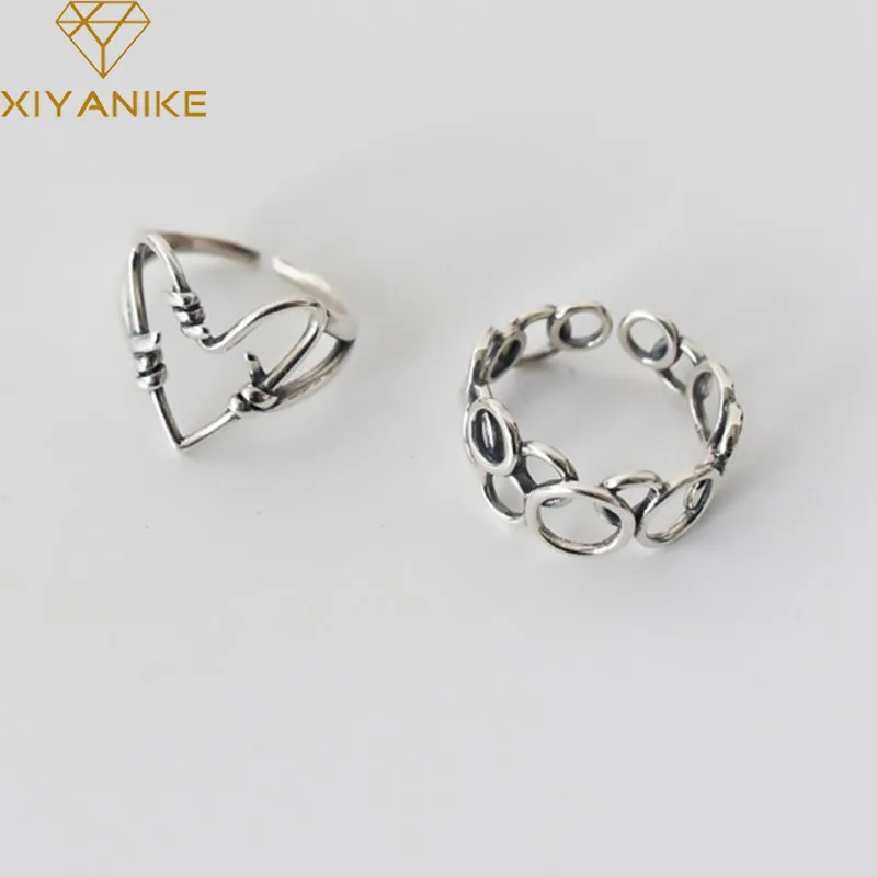 XIYANIKE 925 пробы серебряные Модные кольца для женщин пары винтажные плетеные полые