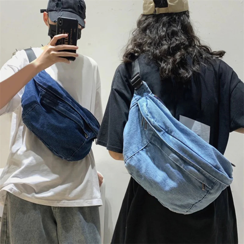 

Сумка через плечо унисекс, сумки на плечо для девушек, новая джинсовая сумка для женщин 2023, вместительная сумка-мессенджер, однотонная поясная сумка в стиле хип-хоп
