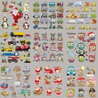 Набор рождественских узоров сделай сам, наклейка на одежду, железная наклейка сделай сам, теплопередача, виниловая термонаклейка с аппликацией, Мультяшные совы, автомобили