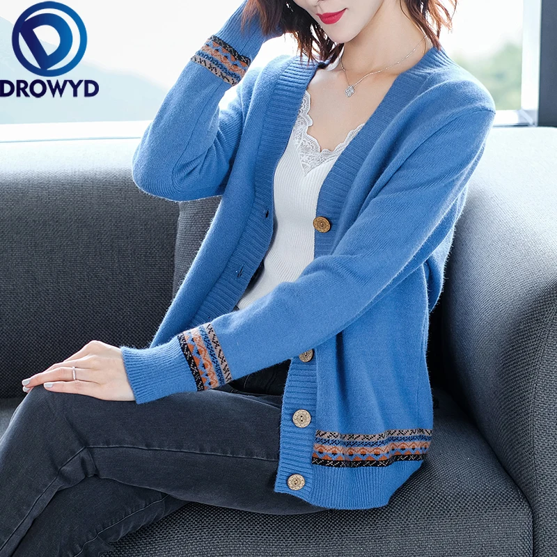 

Women Vintage Cardigan Sweater 2020 Fall Soft Cotton Loose Knitted Hot Tide V-Neck Thick Winter Korean Casual Simple Chic Jacket