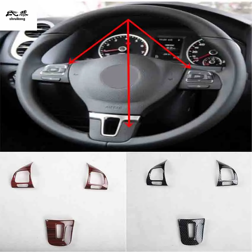 

3 шт./лот декоративная крышка рулевого колеса из АБС-углеродного волокна или дерева для Volkswagen VW Tiguan MK1 2010-2017