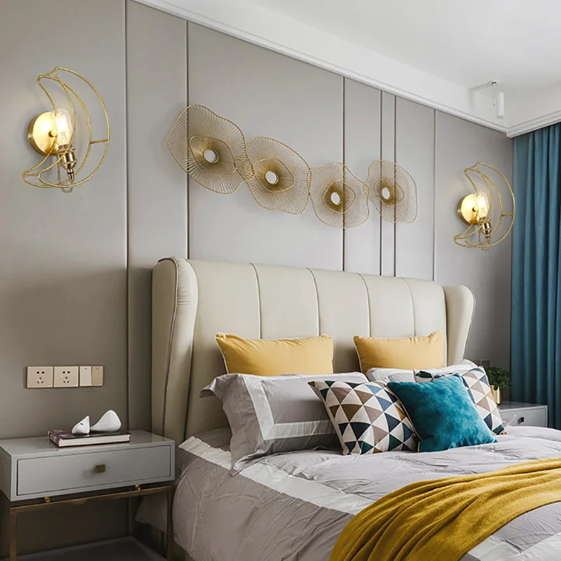 

Nordic modern contracted wall lamp corridor stair corridor bedroom bedside door brass switch moon gold wall lamp