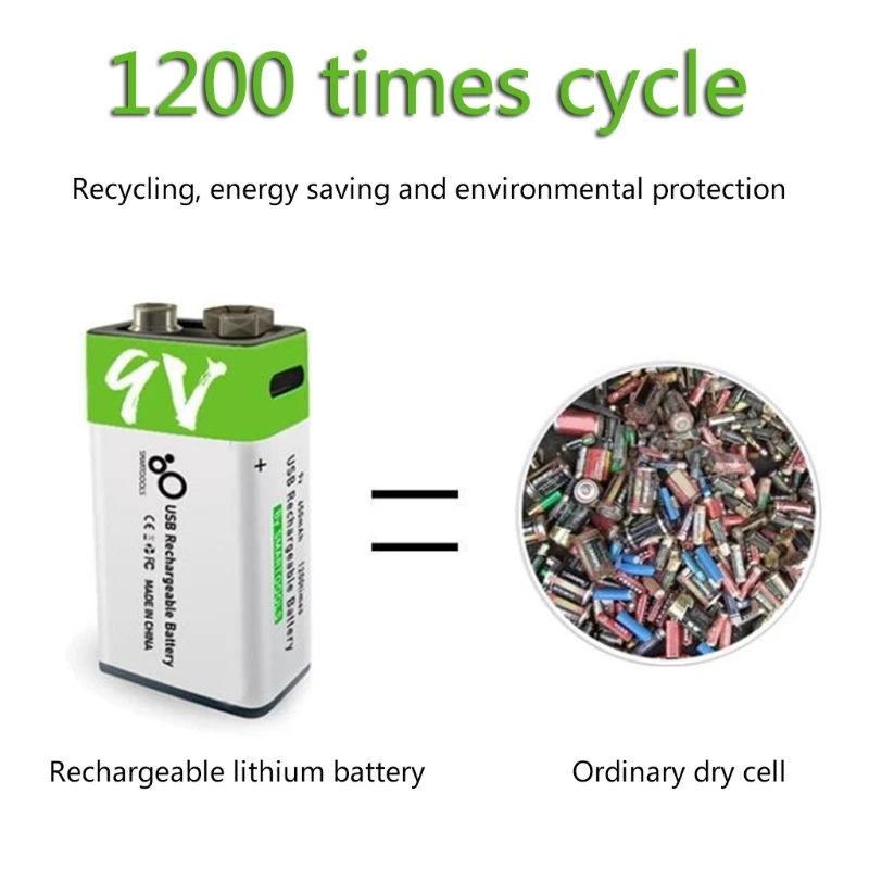 

9V 650mah Battery Micro USB 9 Volt Li-ion Rechargeable Battery for Wireless Microphone Multimeter Instrumentation