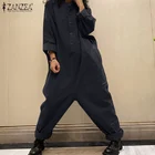 Кафтан комбинезоны с капюшоном женские весенние брюки ZANZEA повседневные комбинезоны с длинным рукавом Женские однотонные ромперы на пуговицах 7