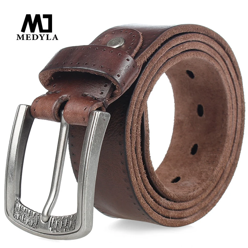 MEDYLA Men's Belt Natural Skin Cowhide Belt Vintage Alloy Pin Buckle Jeans Belts Strap Casual Leather Belt For Men DSW533