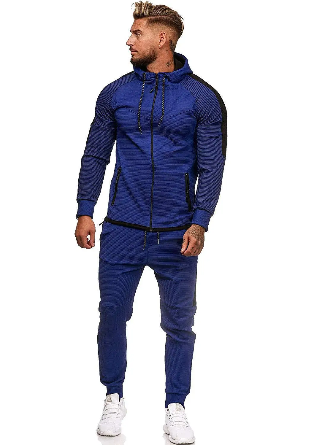 Navy Blue sets Спортивный костюм с капюшоном Мужские комплекты из двух частей белые мужские спортивные костюмы толстовки мужская одежда Мужской комплект с капюшоном мужская одежда Осень новинка - Цвет: Navy Blue sets