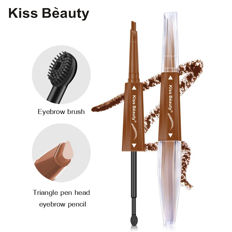 Карандаш для бровей Kiss beauty 2 в 1 с зубной щеткой долговечный водонепроницаемый
