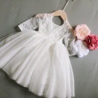 new born flower girls lace dress lovely long sleeve tulle dress for party vintage kids white floral wedding gown