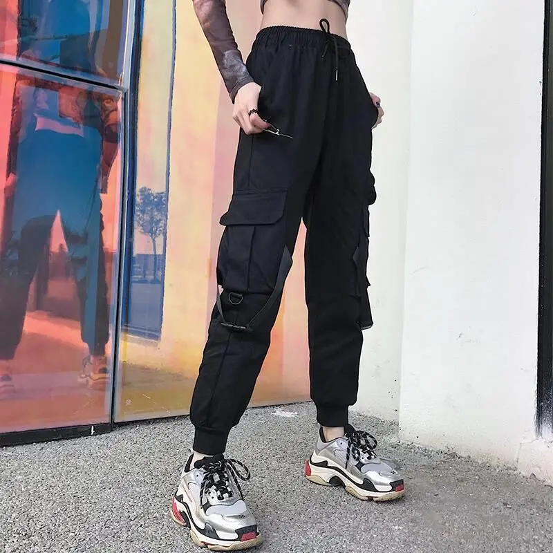 Брюки-карго женские с завышенной талией свободные хлопковые длинные штаны