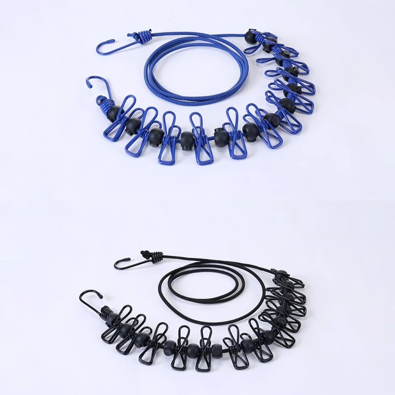 

Portable Clothesline with 12 Clothespins Clip Windproof Clothes Rope Travel Stretchy Retractable Drying Line for Outdoor