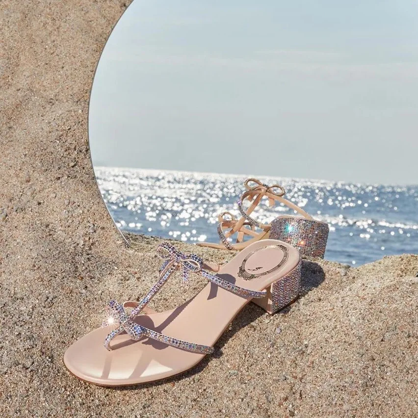 

Butterfly-Knot Square heel Slippers Casual Shoes Slides Jelly Flip Flops Slipers Women Female Tap Low Block Luxury Glitter 2021