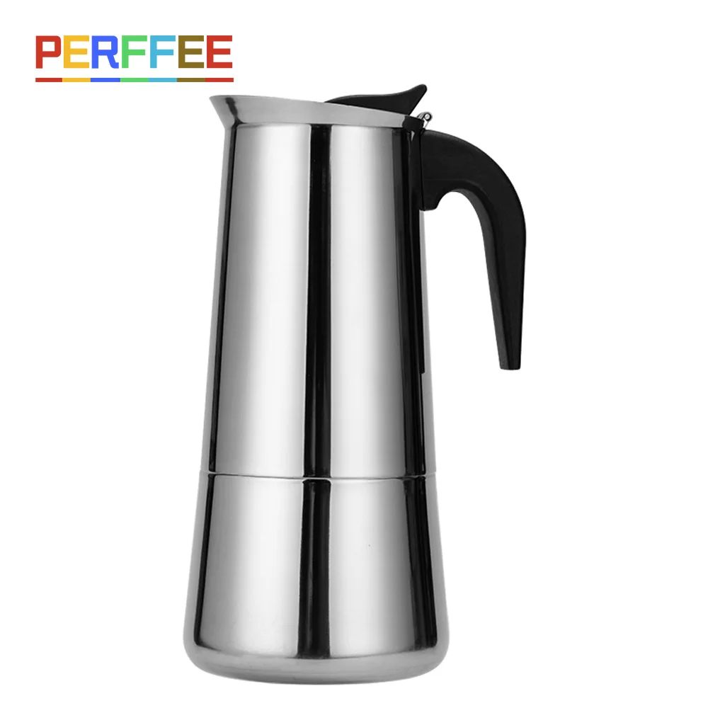 Кофеварка Moka Pot из нержавеющей стали для приготовления эспрессо, итальянская кубинская кофеварка для приготовления капучино 100/200/300/450 мл - изображение