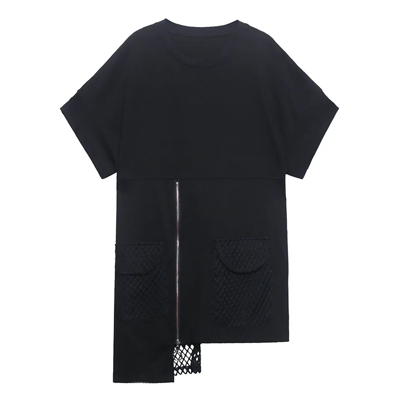 

Ladies O Neck Mesh Patchwork Tshirts Girls Tops Korean Irregular Design New Summer Streetwear Womens Loose Short Sleeve Tees