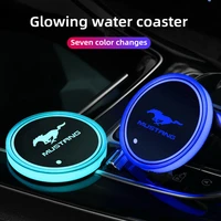 2pcs car luminous water cup coaster 7 colorful car led atmosphere light for ford mustang gt shelby 350 500 auto accessories
