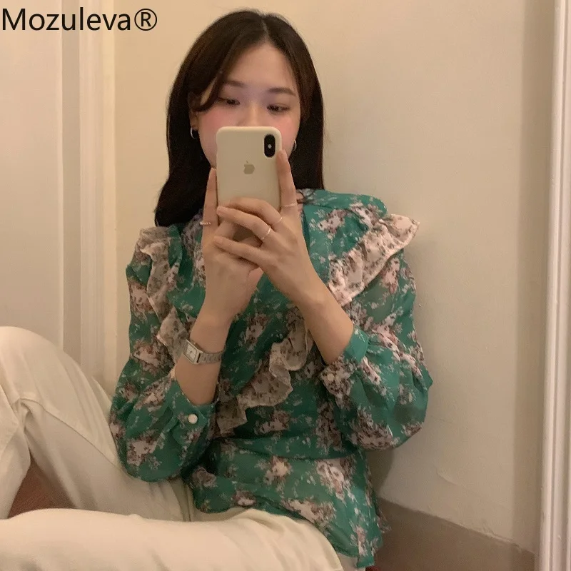 Женская шифоновая блузка с V-образным вырезом цветочным принтом | одежда