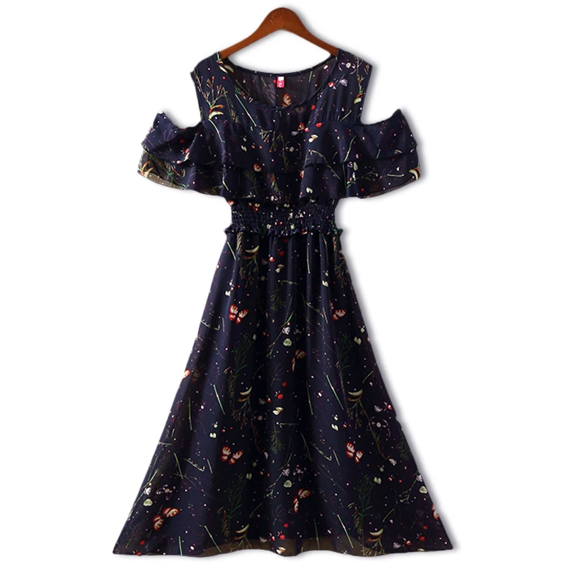 Женское шифоновое платье с цветочным принтом вечерние тыми плечами и коротким