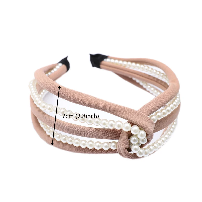 

Cross Hollow Chain Pearl Headband Girls Women Wide Twist Beads Solid Color Hairbands Design Hair Band Hoop Accessories Headwear