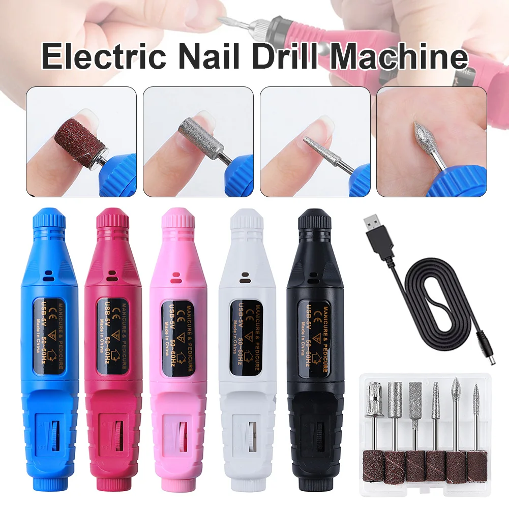 

Upgrade Electric Nail Drill Machine with 6 Drill Bits USB Rechargeable Nail File Polishing Tool Manicure Drill for Home Salon