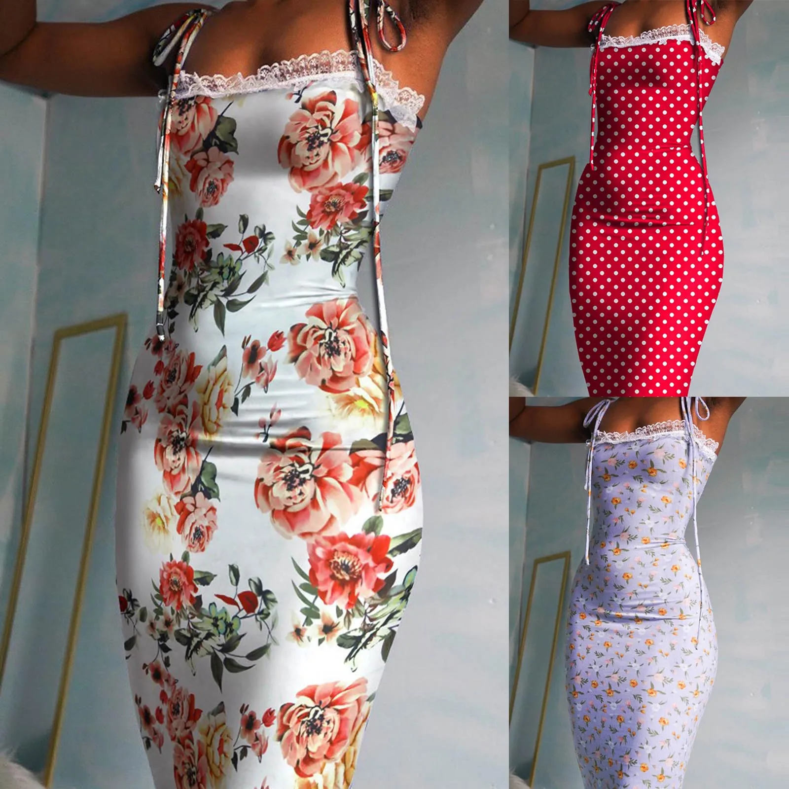 

summer dress 2021 Women Casual Sleeveless Camis Lace Printed Ladies Slim Mini Dress Sexy dress Bodycon dress Party dress #79