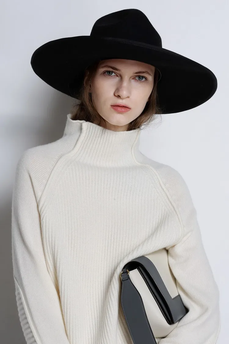 

New Autumn and Winter Cashmere Sweater Women High-Collar Thickened Pullover Loose Sweater Large Size Knitted Wool Shirt