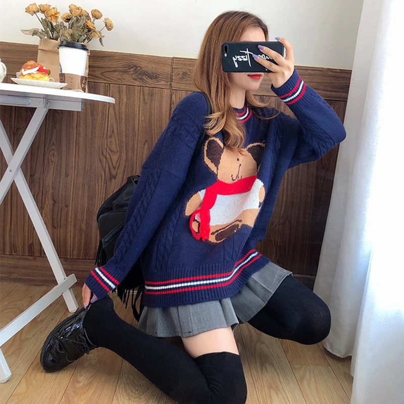 

Make the spot! Ms. Qiu dong han edition stereo scarf bear turtleneck sweater knitted turtleneck loose joker