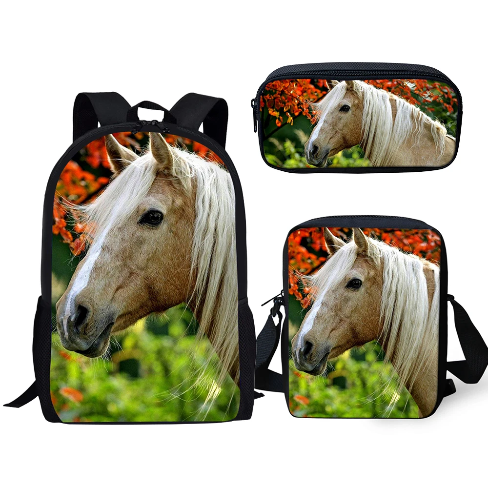 HaoYun Fashion Children's Backpack Kawaii Horse Pattern Kids School Book Bags 3PCs Set Students Backpack/Flaps Bag/Pen Bags