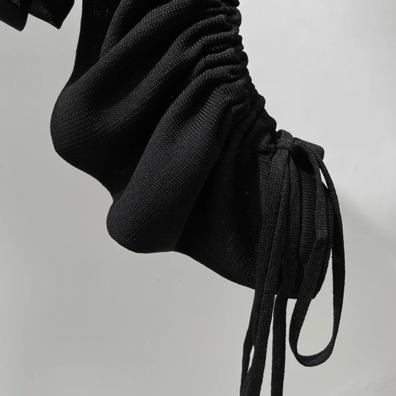 

CHICEVER Pullover Patchwork Bowknot Shirt For Women V Neck Long Sleeve Hit Color Bandage Designer Slim Blouses Female 2021 Style